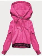 Krátka ružová dámska tepláková mikina so sťahovacími lemami (26030)
