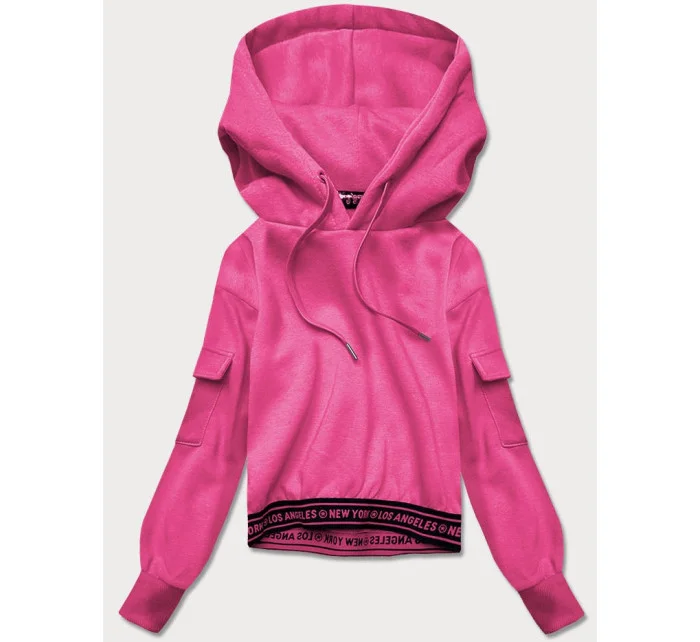 Krátka ružová dámska tepláková mikina so sťahovacími lemami (26030)