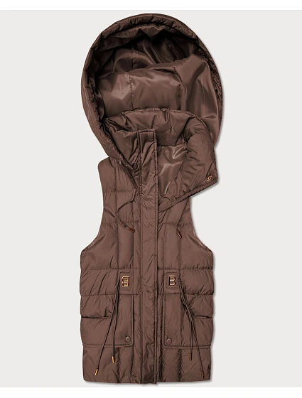 Dámska páperová bunda bez rukávov s kapucňou Goodlookin chocolate (B8600-14)