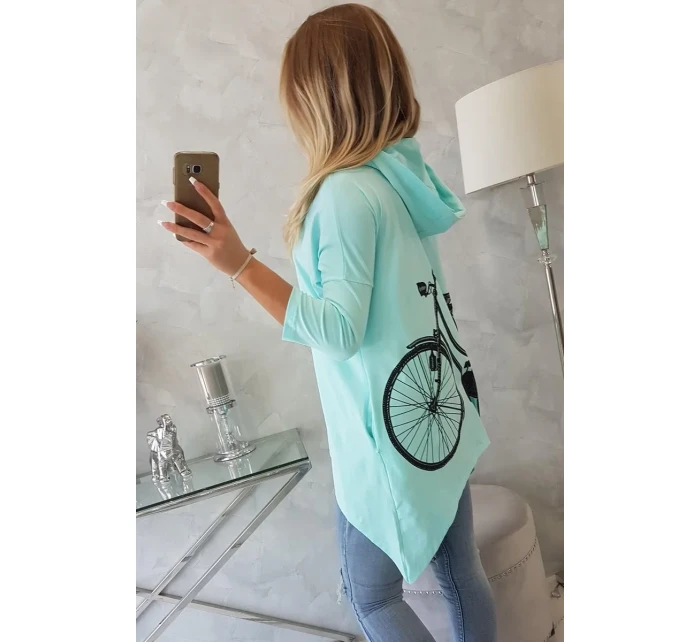 Mikina s potlačou bicykla mätová