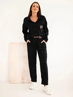 Dámský komplet z viskózy s a kalhotami s páskem černý model 22384917 - K-Fashion