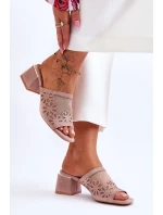 Síťované pantofle na podpatku model 21619113 Nude - S.Barski