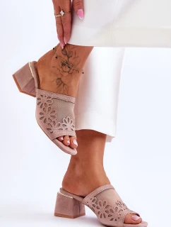 Klapki Na Obcasie Z Siateczką S.Barski KV-612-1 Nude