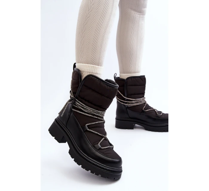 Śniegowce Damskie Z Ozdobnym Wiązaniem Czarne Rilana Śniegowce Damskie Z Ozdobnym Wiązaniem Czarne Rilana