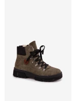 Zateplené dámské trapery na platformě tmavě zelené model 21714434 - Boto