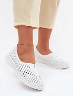 Kožené ažurové dámske topánky Eliva White Semi