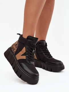 Dámske členkové topánky na platforme z pravej kože Vinceza - čierne