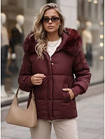 Dámska zimná prešívaná bunda s kapucňou, bordová, FashionStreet TY6003 Dámska zimná prešívaná bunda s kapucňou, bordová, FashionStreet TY6003