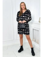 Zamatové šaty s ozdobným vzorom čierne