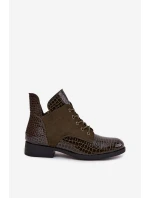 Lakierowane Botki Damskie Z Ozdobnym Tłoczeniem Ocieplane Vinceza 16477 Ciemnozielone