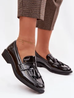 Lakované dámské mokasiny s třásněmi Černé model 22037651 - Boto