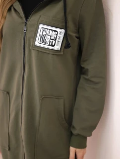 Dámská delší mikina s kapucí a zipem khaki
