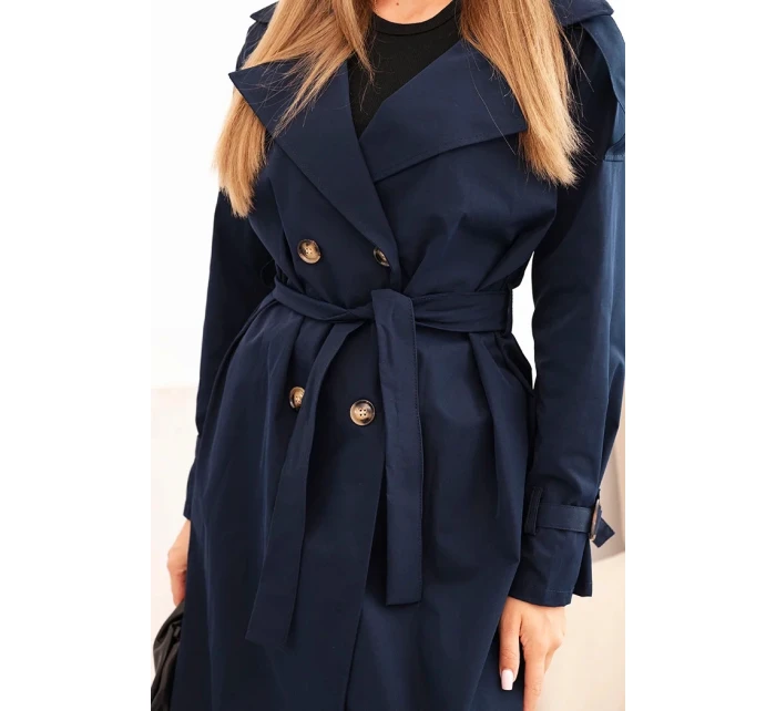 Dámský kabát v pase se zavazováním s límcem model 21959058 - K-Fashion Dámský kabát v pase se zavazováním s límcem model 21959058 - K-Fashion