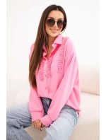 Dámská viskózová košile s dlouhým rukávem a volány světle růžová
