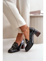 Skórzane Czółenka Z Ozdobą Czarne Laura Messi 2845