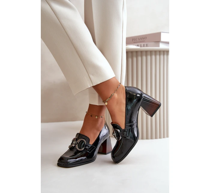 Skórzane Czółenka Z Ozdobą Czarne Laura Messi 2845