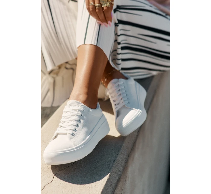 Materiałowe Trampki Damskie Na Platformie Big Star RR274463 Białe