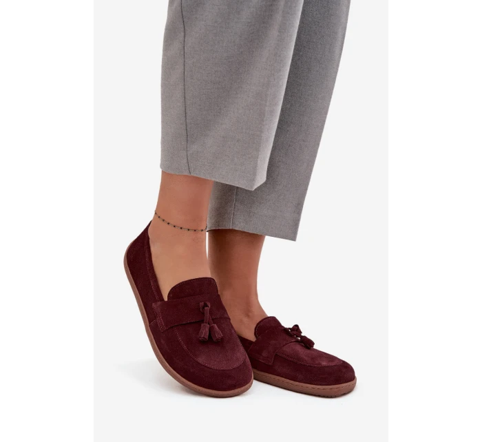 Skórzane Zamszowe Mokasyny Typu Barefoot Zazoo 322 Bordowe