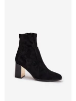 Dámske čižmy Amelisse - čierne, na podpätku, zateplené so zlatými detailmi