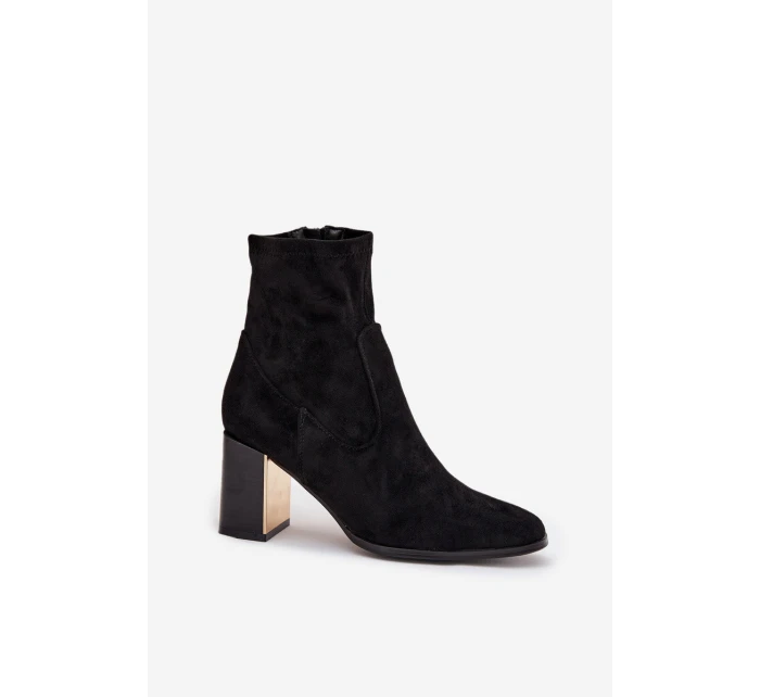 Dámske čižmy Amelisse - čierne, na podpätku, zateplené so zlatými detailmi