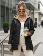 Dámska prechodná prešívaná bunda s predĺženým strihom čierna TY5606