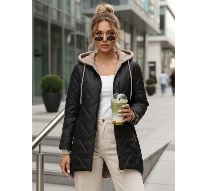 Dámska prechodná prešívaná bunda s predĺženým strihom čierna TY5606