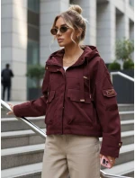 Dámska prechodná bunda s kapucňou a vreckami bordová FashionStreet TY5635