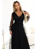 Dlouhé maxi šaty s rukávy a obálkovým výstřihem černé model 22045481 - numoco basic Dlouhé maxi šaty s rukávy a obálkovým výstřihem černé model 22045481 - numoco basic