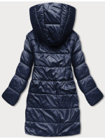 Tmavo modro-béžová preložená obálková dámska bunda s kapucňou (R8040)