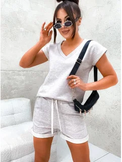 Béžová melanžová dámska letná bavlnená súprava (VE87)