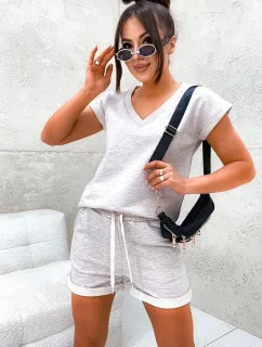 Béžová melanžová dámska letná bavlnená súprava (VE87)