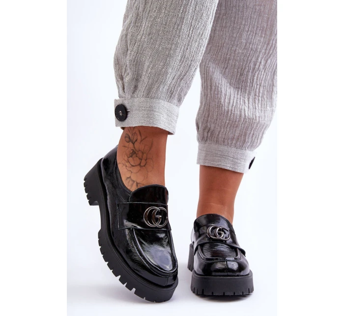 Damskie Półbuty Skórzane Z Ozdobą Czarne Rosefalls