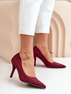 Materiałowe Szpilki Damskie W Paski Bordowe Tifidra