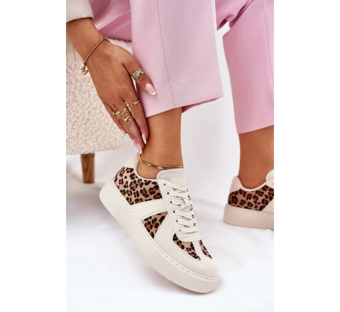 Dámské sneakers s leopardím vzorem na platformě béžové model 21689446 - Boto Dámské sneakers s leopardím vzorem na platformě béžové model 21689446 - Boto