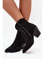 Ocieplane Damskie Botki Kowbojki Ze Zdobieniem Czarne Lelira Ocieplane Damskie Botki Kowbojki Ze Zdobieniem Czarne Lelira