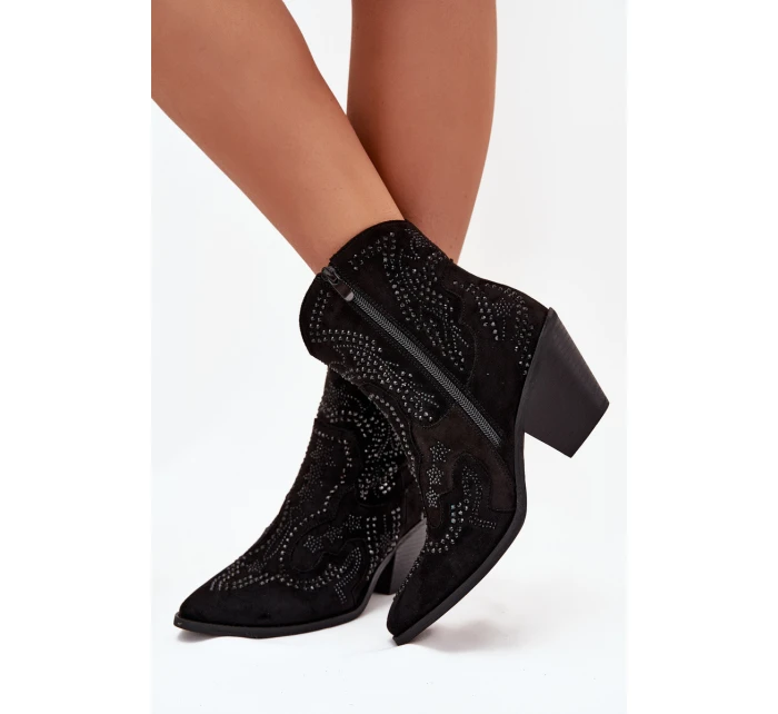 Ocieplane Damskie Botki Kowbojki Ze Zdobieniem Czarne Lelira Ocieplane Damskie Botki Kowbojki Ze Zdobieniem Czarne Lelira