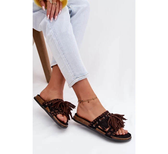 Dámské pantofle s třásněmi Černé Glorinna