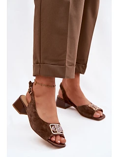 Elegantní sandály z přírodního semiše na podpatku D&A CE61-3127 Hnědé