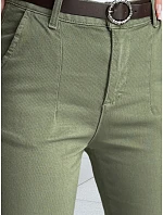 Dámske bavlnené nohavice slim fit s opaskom TAIRONIK khaki FashionStreet UY2547