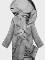 Šedý dámsky kabát plus size s kapucňou (2728)