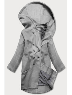 Šedý dámský kabát plus size s kapucí model 17099574 - ROSSE LINE