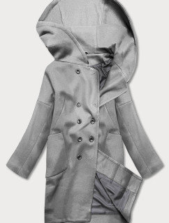 Šedý dámský kabát plus size s kapucí (2728)