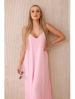 Mušelínové šaty na ramínka světle růžová