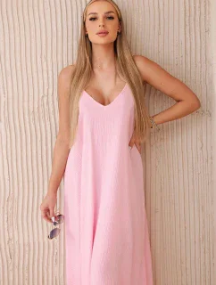 Mušelínové šaty na ramínka světle růžová