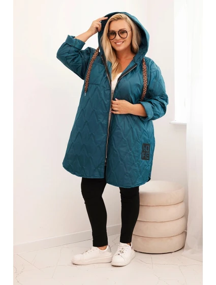 Dámská bunda Plus Size prošívaná s kapucí a nápisem HOPE mořská