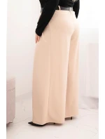 Dámske Plus veľkosť široké nohavice s opaskom béžová Dámske Plus veľkosť široké nohavice s opaskom béžová