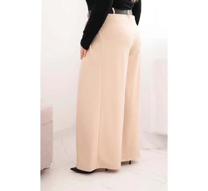 Dámske Plus veľkosť široké nohavice s opaskom béžová Dámske Plus veľkosť široké nohavice s opaskom béžová