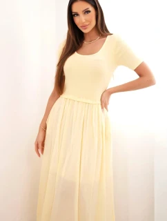 Dámské bavlněné midi šaty s krátkým rukávem a rozšířeným spodkem žlutá