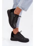 Skórzane Półbuty Damskie Na Koturnie Vinceza 39964 Czarne