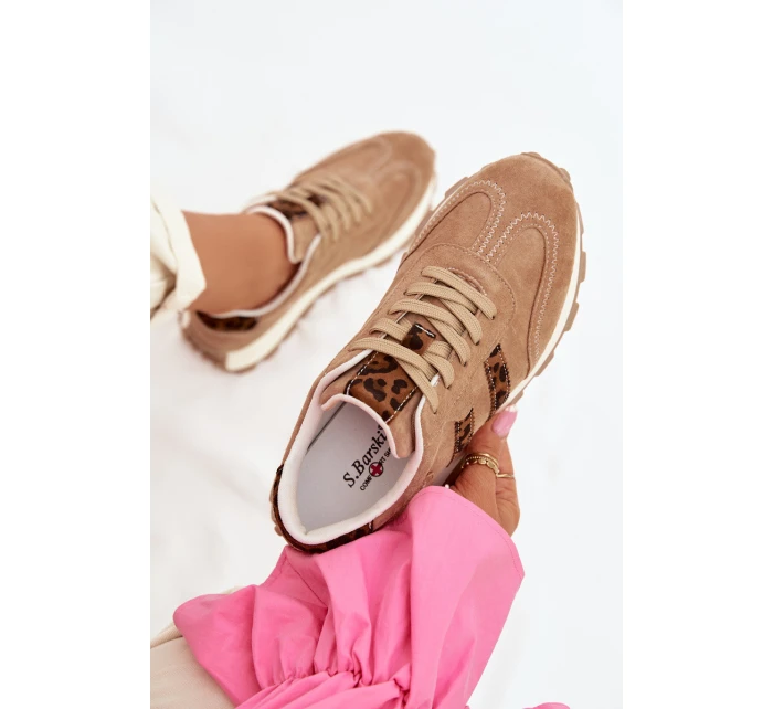 Dámské semišové tenisky na platformě Leopardí vzor model 22013938 Hnědé - S.Barski